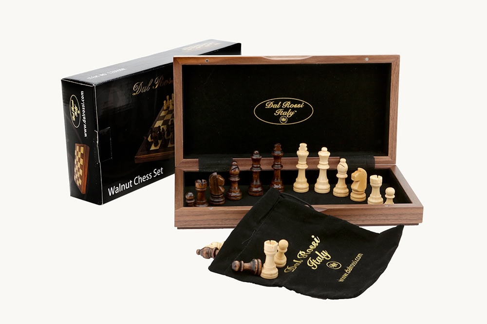 Dal Rossi Italy Folding Chess Set Walnut Inlaid 12 inch