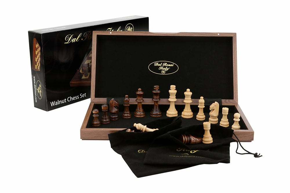 Dal Rossi Italy Folding Chess Set Walnut Inlaid 15 inch