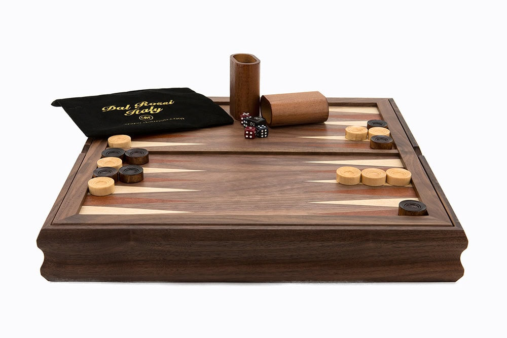 Dal Rossi Italy Chess, Checkers & Backgammon 3-in-1, Walnut 14"