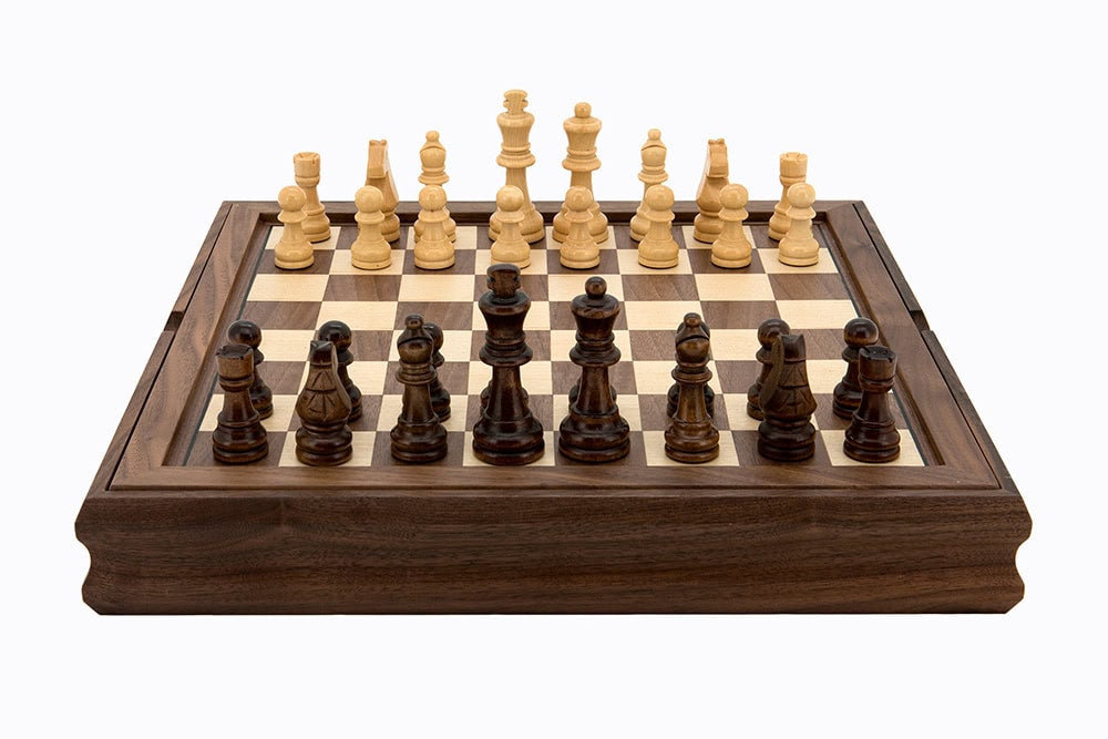 Dal Rossi Italy Chess, Checkers & Backgammon 3-in-1, Walnut 14"