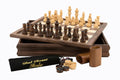Dal Rossi Italy walnut flip-top chess, checkers and backgammon board, 14 inch
