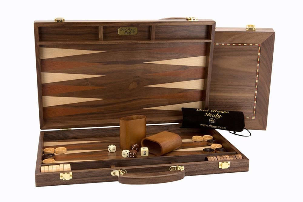 Dal Rossi Italy Walnut Backgammon with Handle 15 inch