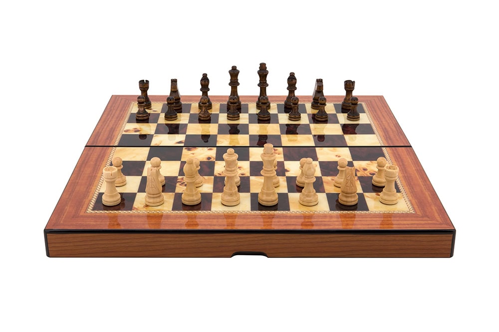 Dal Rossi Italy Folding Chess Set Walnut Shiny Finish 16 inch