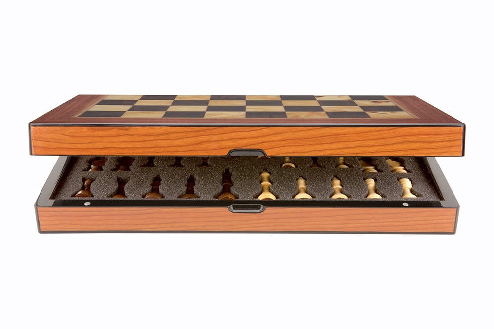 Dal Rossi Italy Folding Chess Set 16 inch gloss walnut open