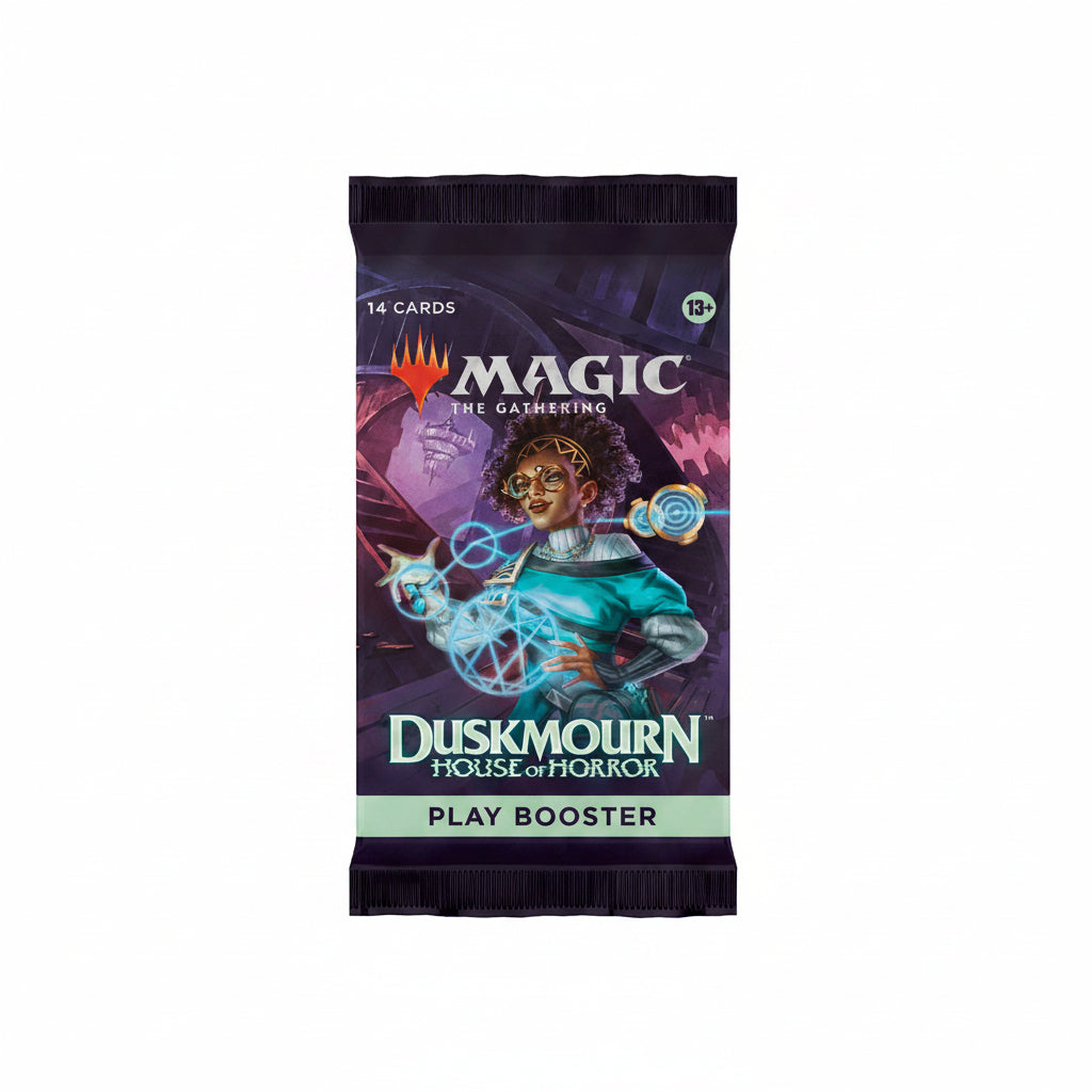 MAGIC: THE GATHERING Duskmourn House of Horror play booster pack with character illustration on a dark background.
