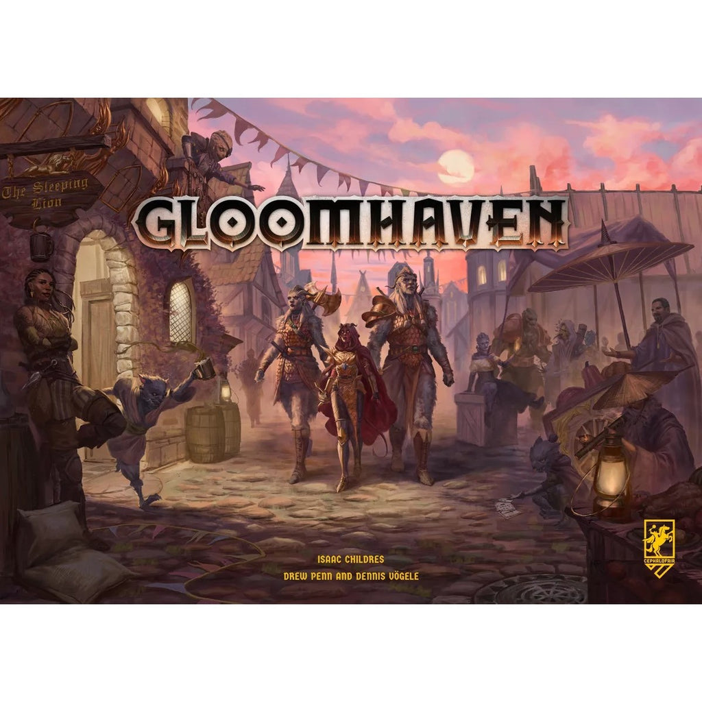 Gloomhaven board game box with characters in a fantasy setting