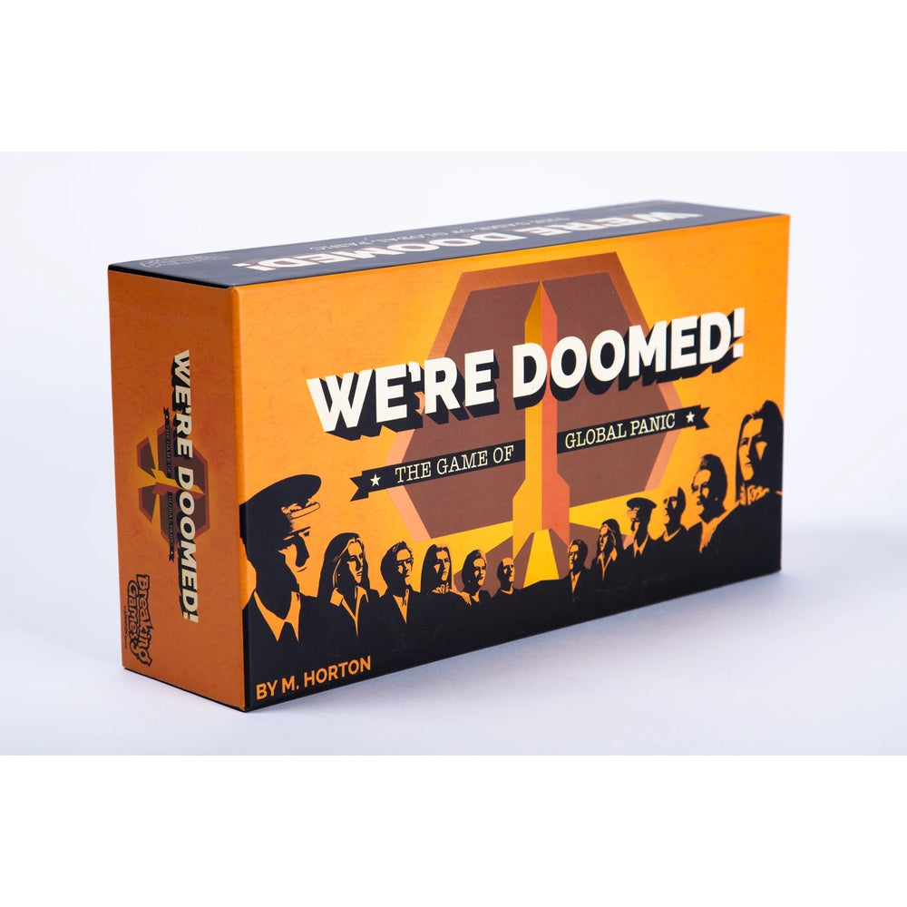Board game box titled 'We're Doomed!' on a white background