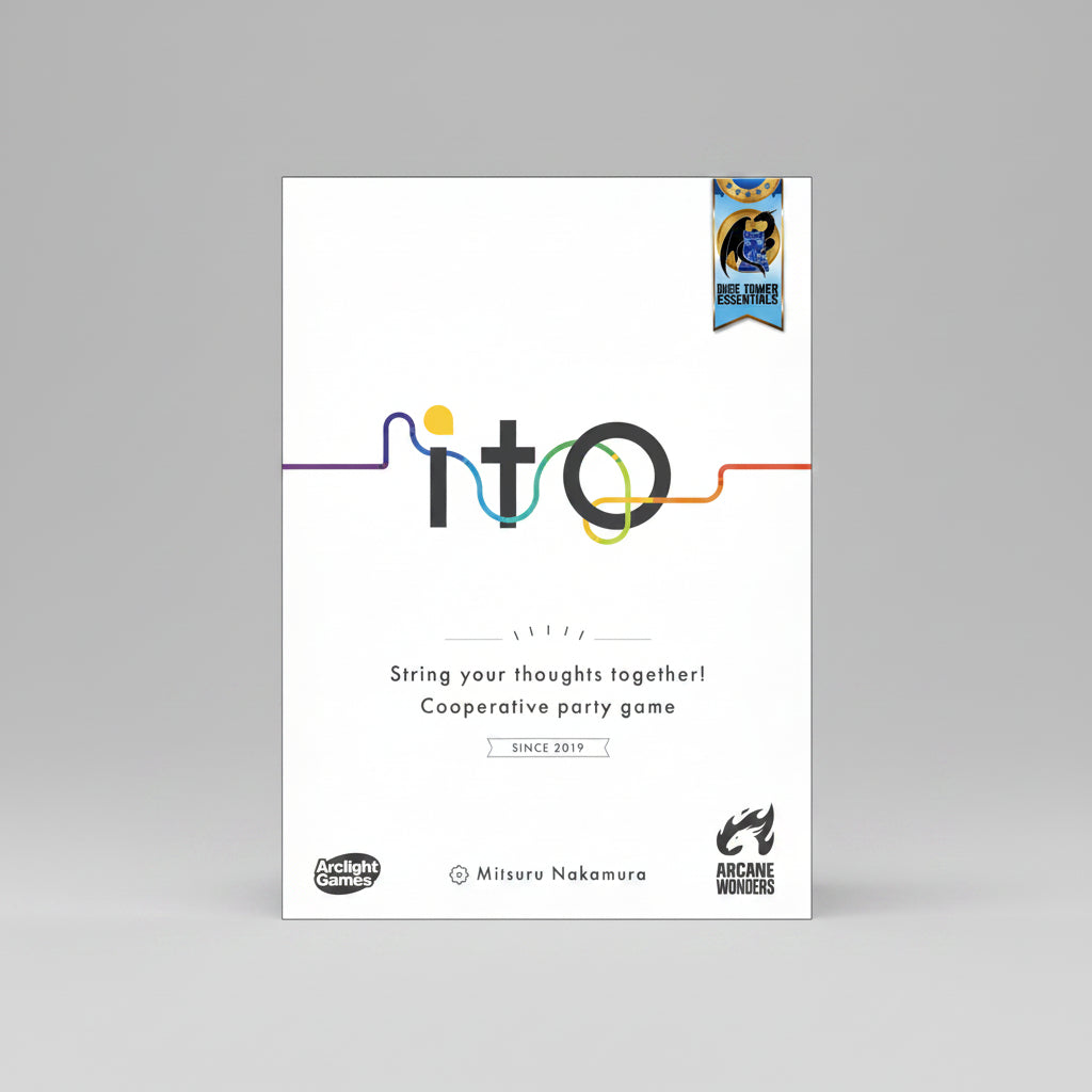 Cover of a cooperative party game titled 'itoQ' with colorful design and branding elements.