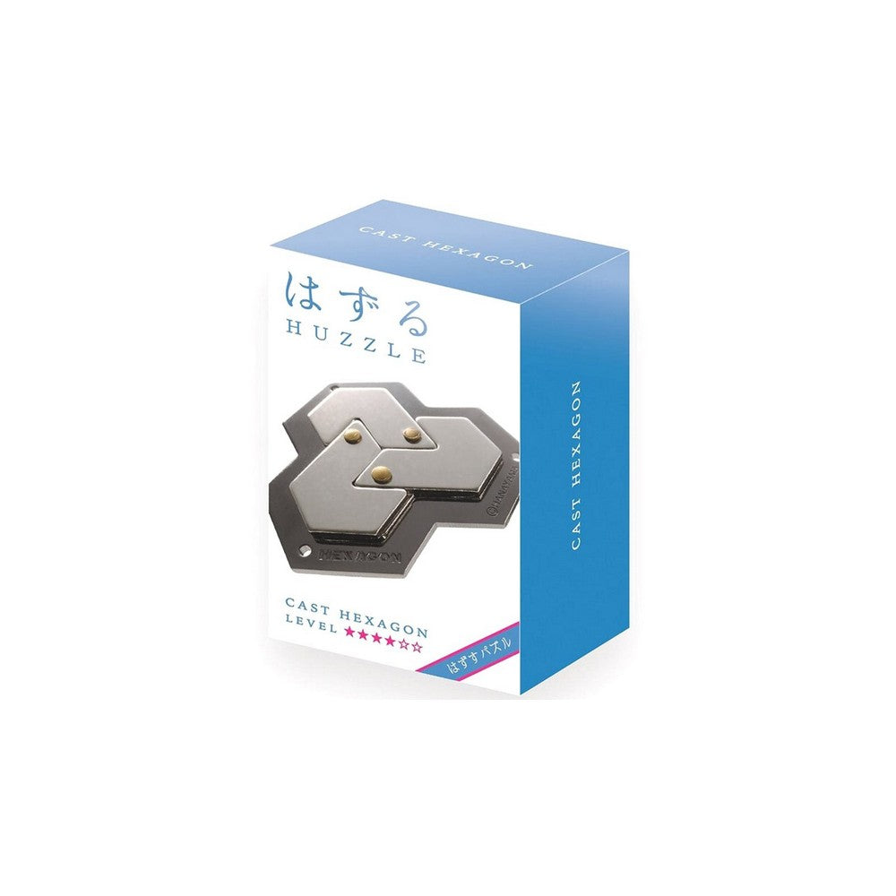 Hexagonal puzzle with packaging on a white background
