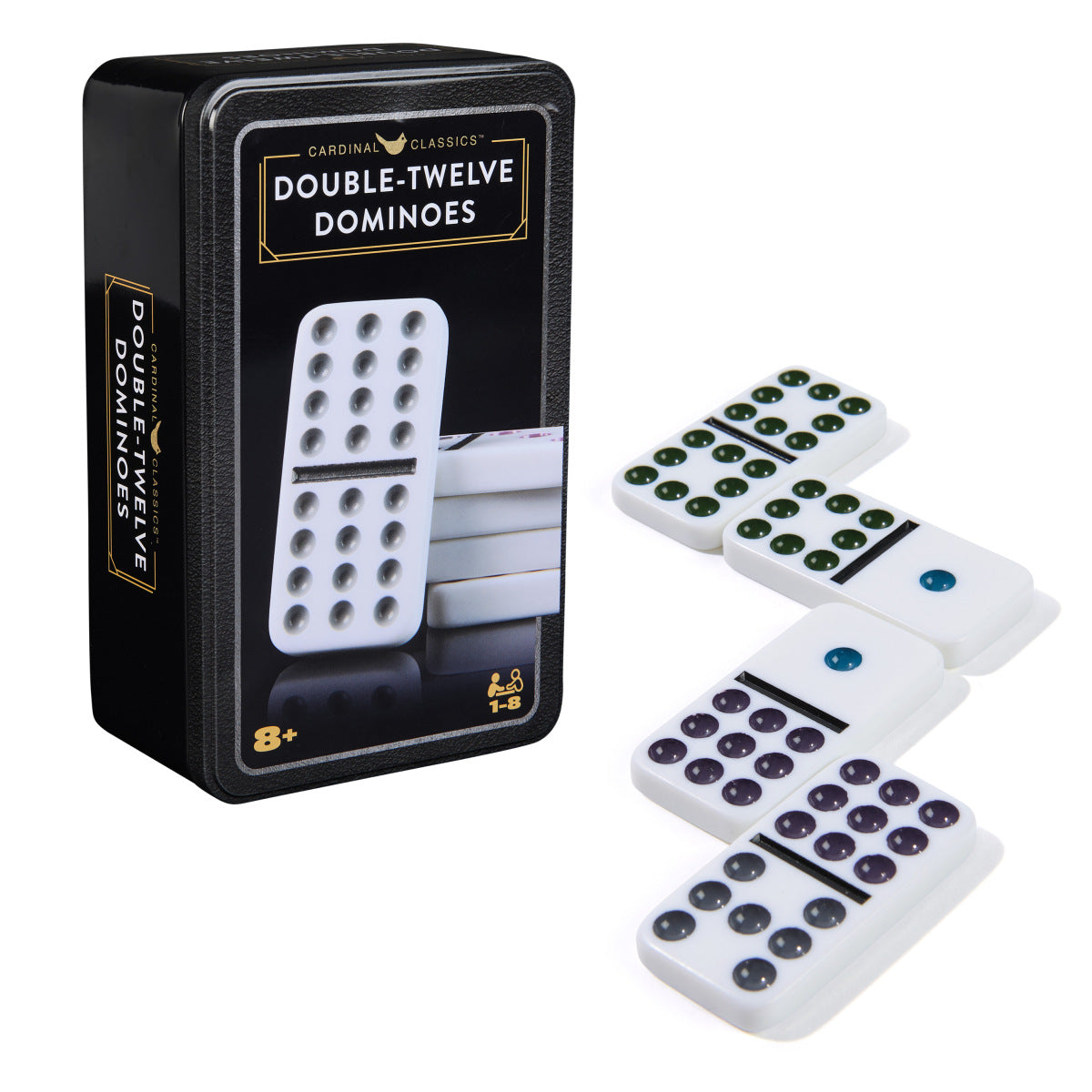 Classic Double 12 Coloured Dominoes with Mexican Train in Tin New Version