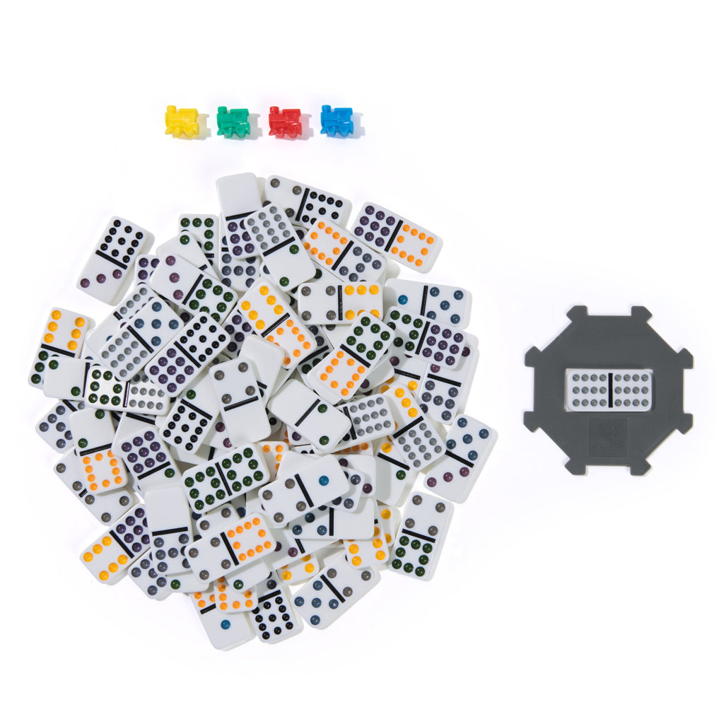 Classic Double 12 Coloured Dominoes with Mexican Train in Tin New Version