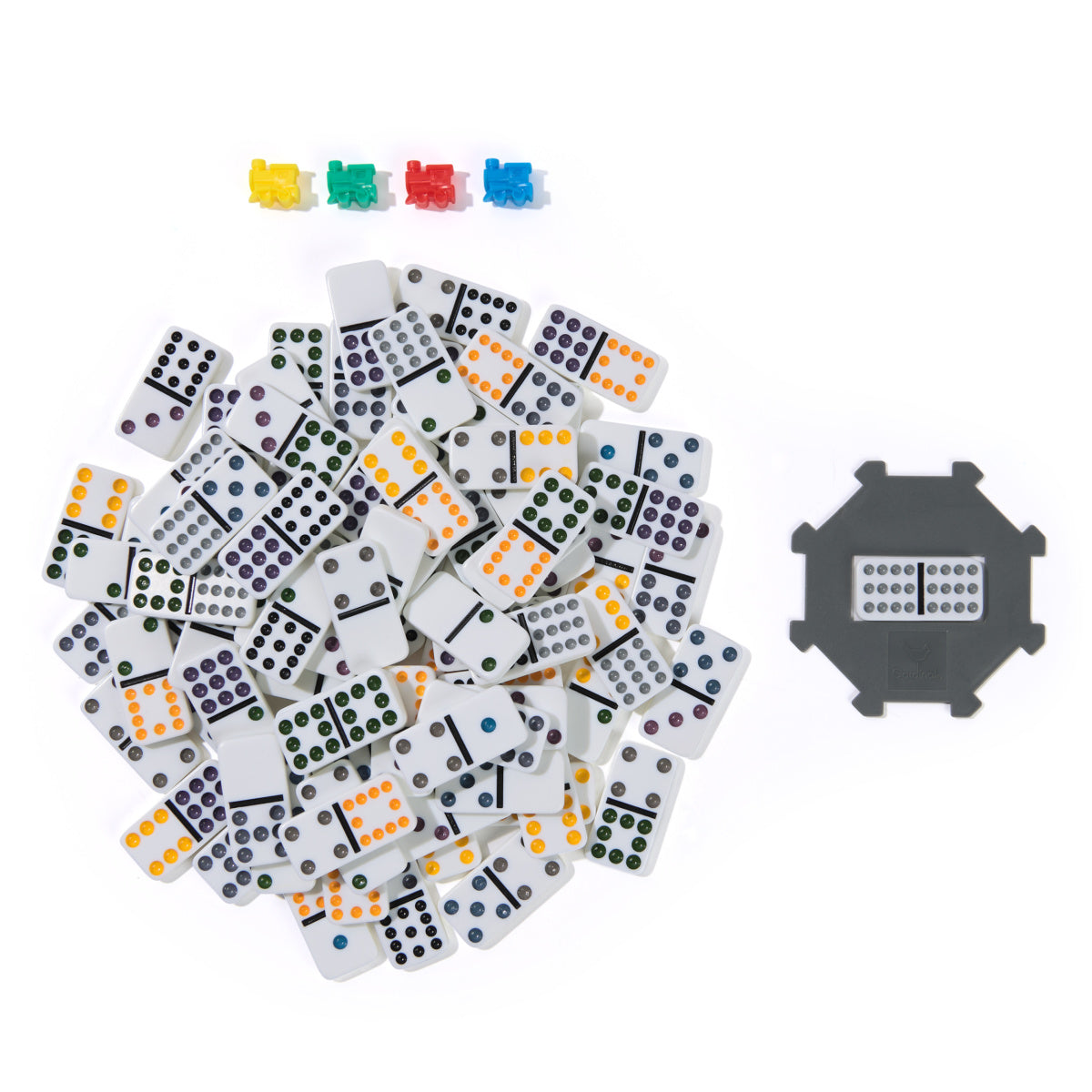 Classic Double 12 Coloured Dominoes with Mexican Train in Tin New Version