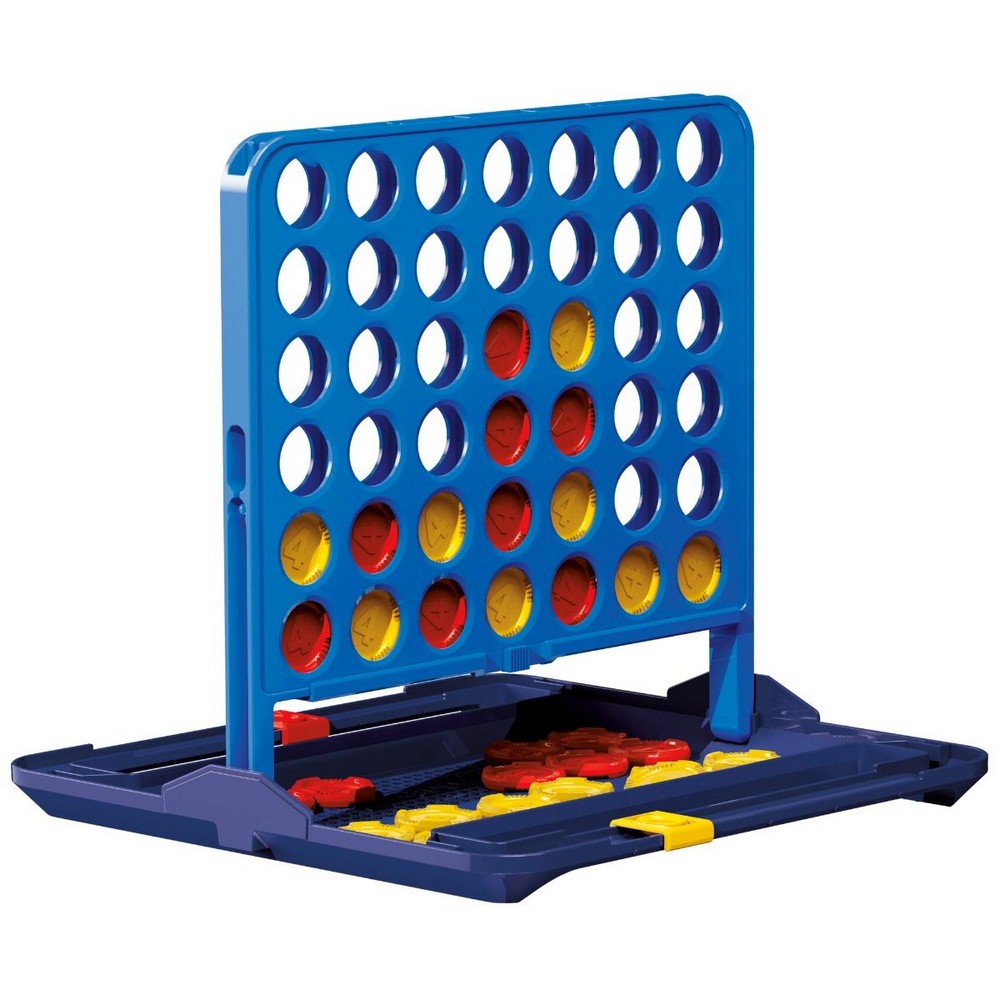 Board game with colorful discs on a blue frame