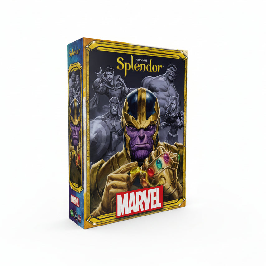 Marvel-themed 'Splendor' board game box with Thanos on the cover
