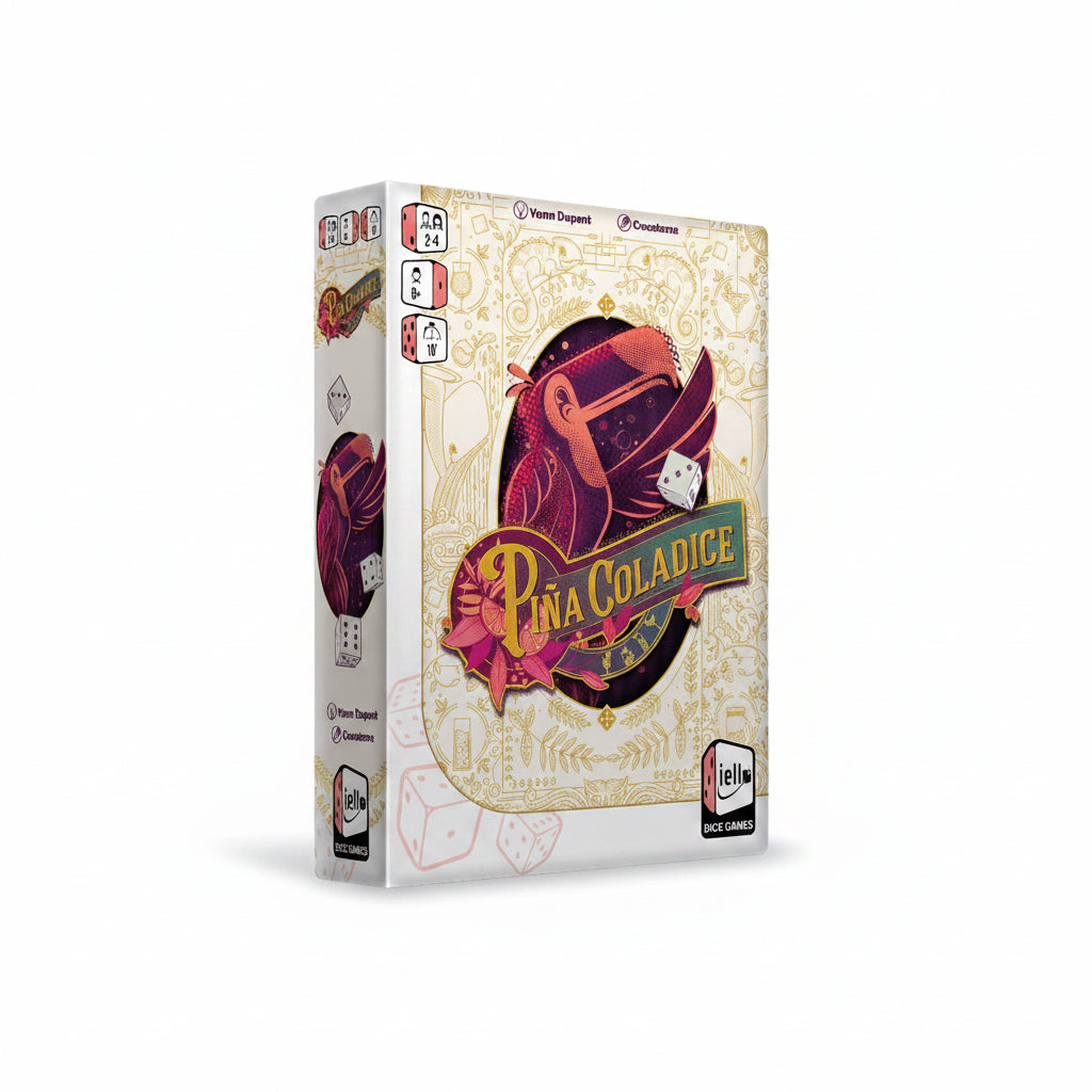 Board game box for 'Pina Coladice' with colorful design and brand logos.