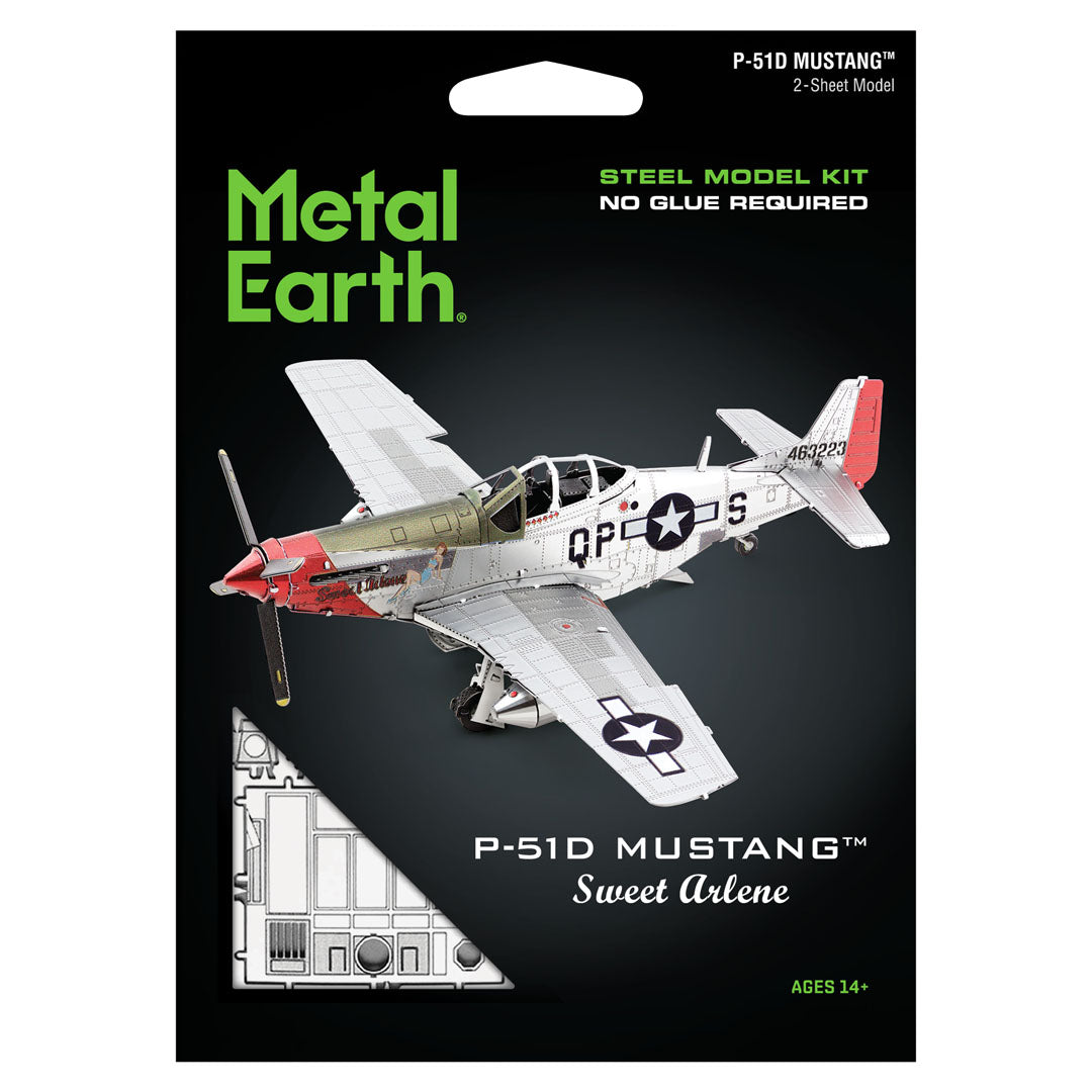 Metal Earth P-51D Mustang model kit packaging on a white background