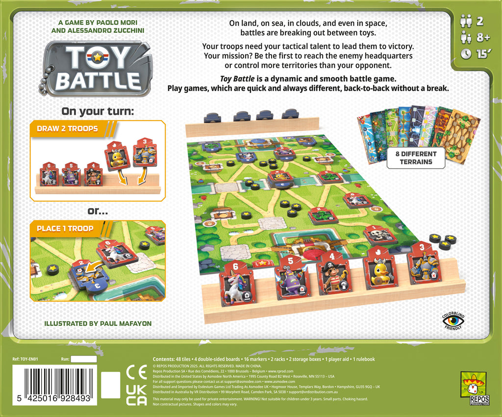 Toy Battle board game packaging with game pieces and instructions