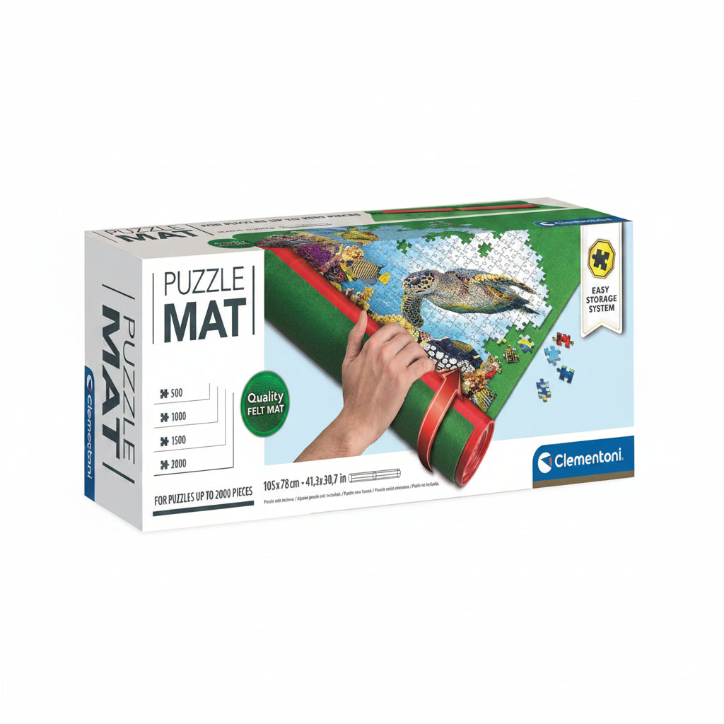 Clementoni puzzle mat packaging with a turtle illustration on the mat