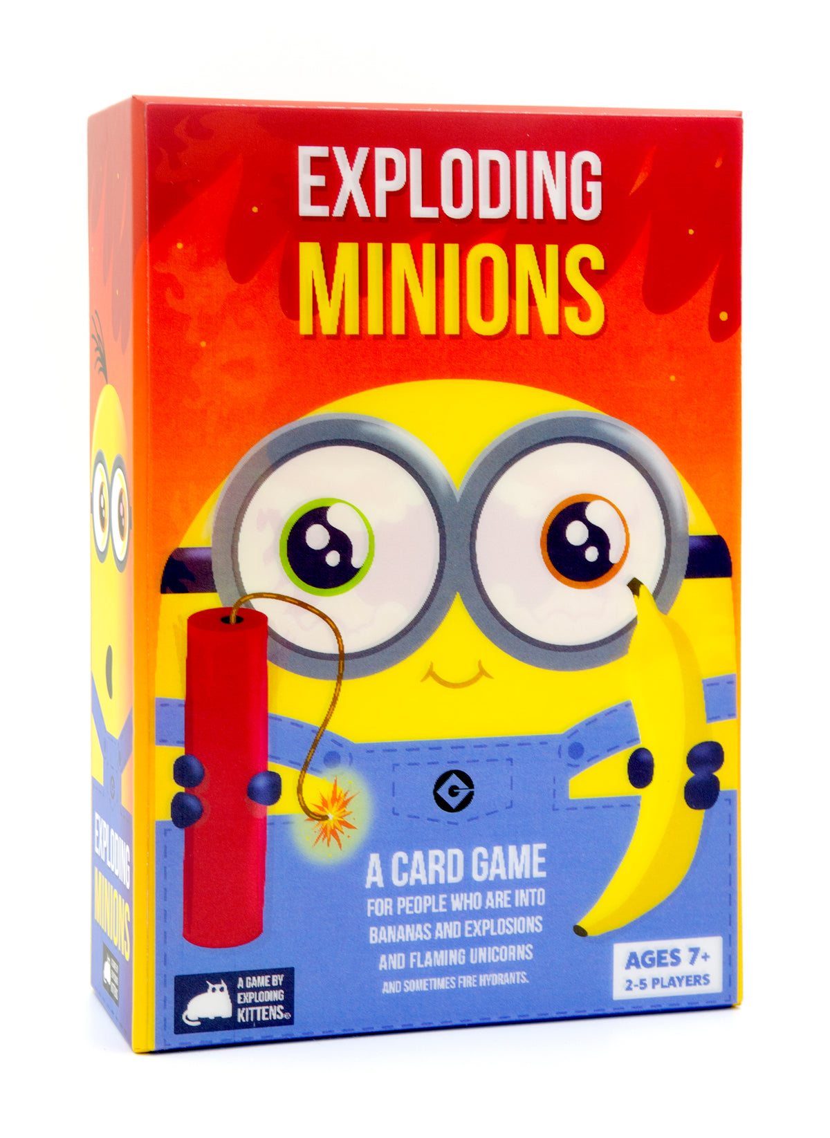 Card game box for 'Exploding Minions' with a Minion character on the cover.