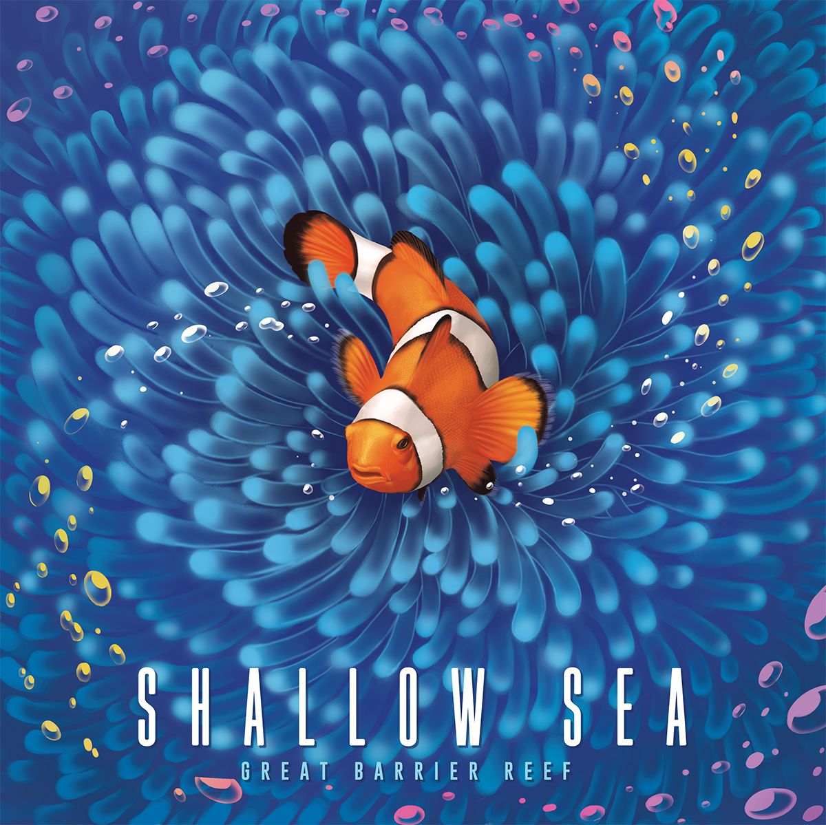 Shallow Sea game components showing coral, fish and sea life tiles