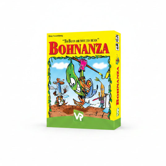 Bohnanza board game box with colorful design and characters on a white background