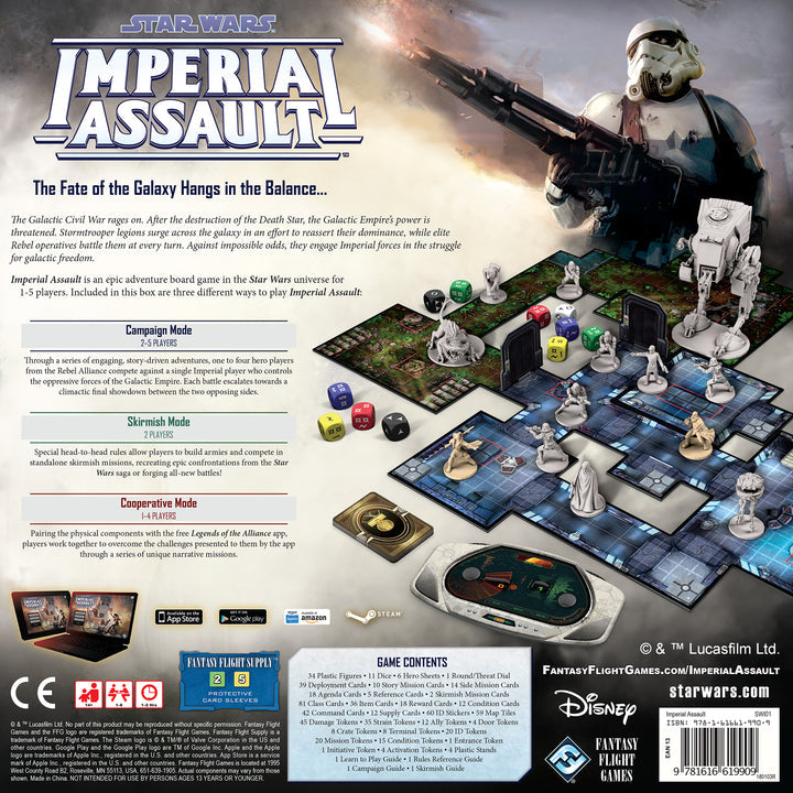 Star Wars Imperial Assault game box with board game setup and character figures.