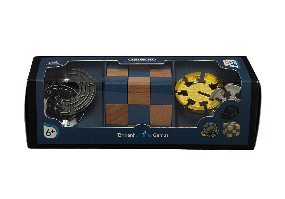 Think IQ 3-in-1 Puzzle Set with metal maze and wooden cube