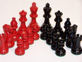 Dal Rossi Italy French Lardy chess pieces in boxwood, red and black, 85mm double weighted