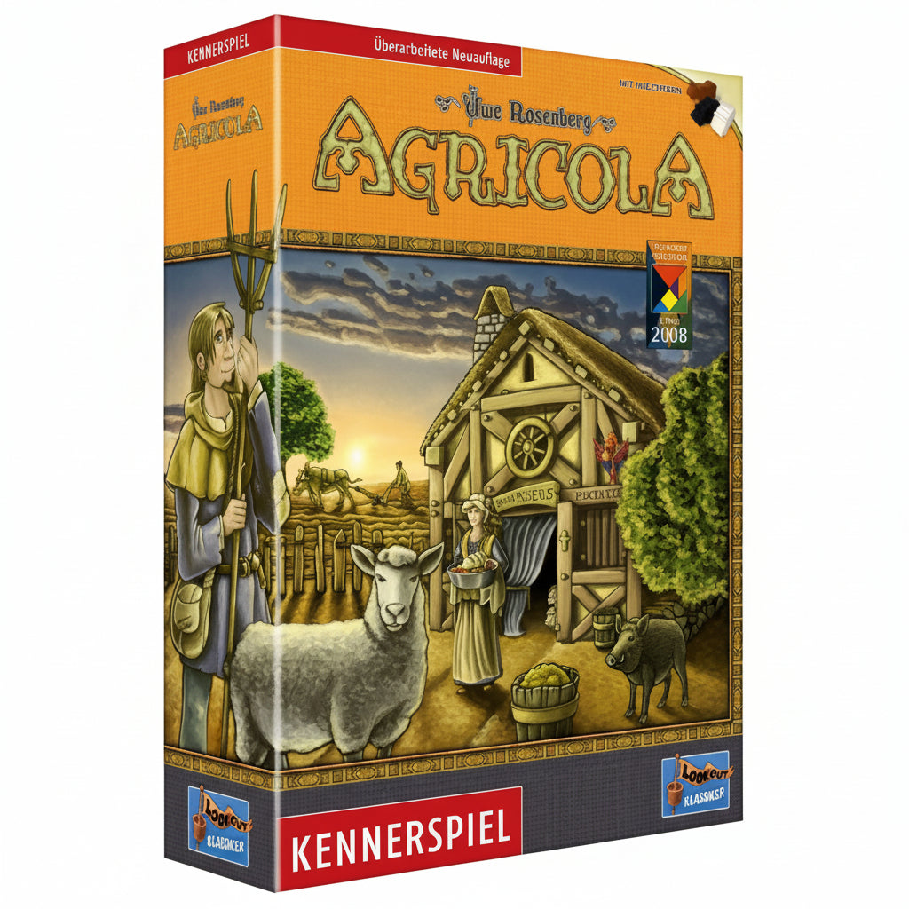 Board game box for 'Agricola' with farm scene illustration