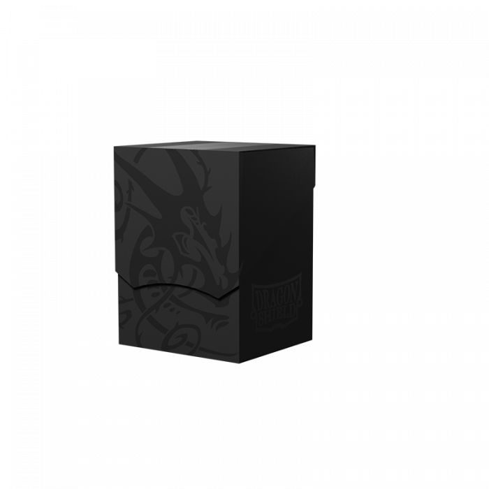Black card storage box with brand logo on a white background