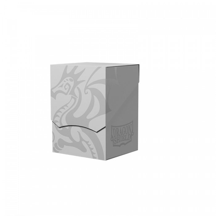 Gray card storage box with dragon design on a white background
