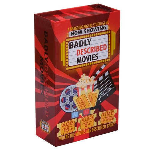 Box for 'Badly Described Movies' game with movie-themed design