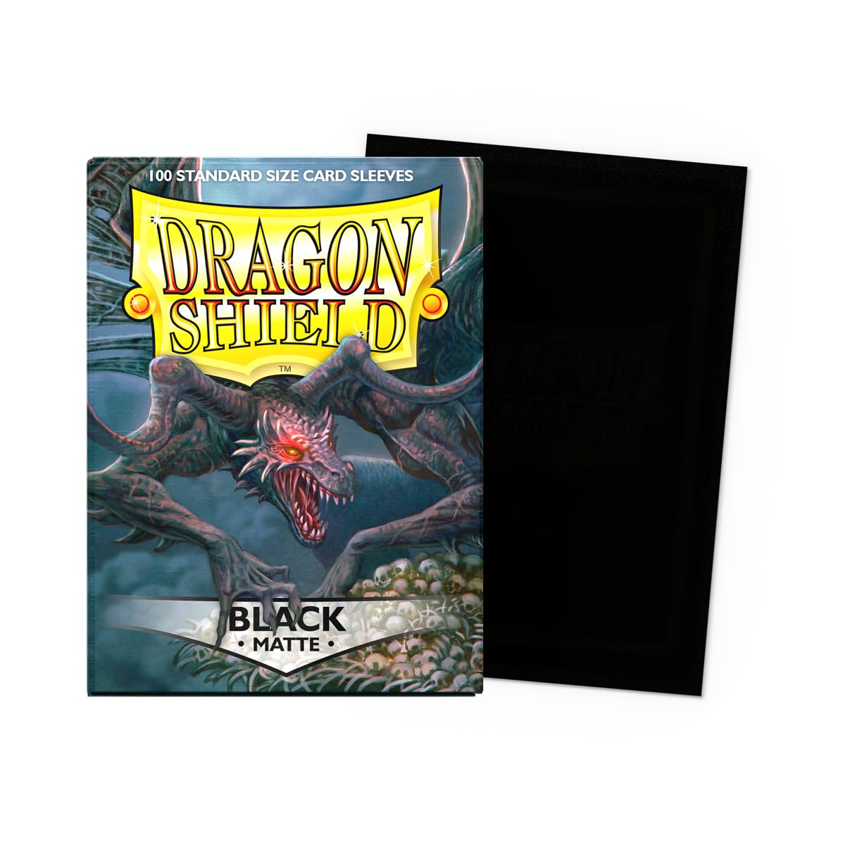 Dragon Shield card sleeves packaging with a black sleeve on a white background