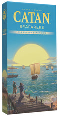 Board game expansion box for 'Catan: Seafarers' with a sunset over water and dock scene.
