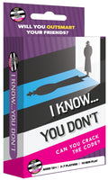 Board game packaging titled 'I Know... You Don't' with a purple and black design.