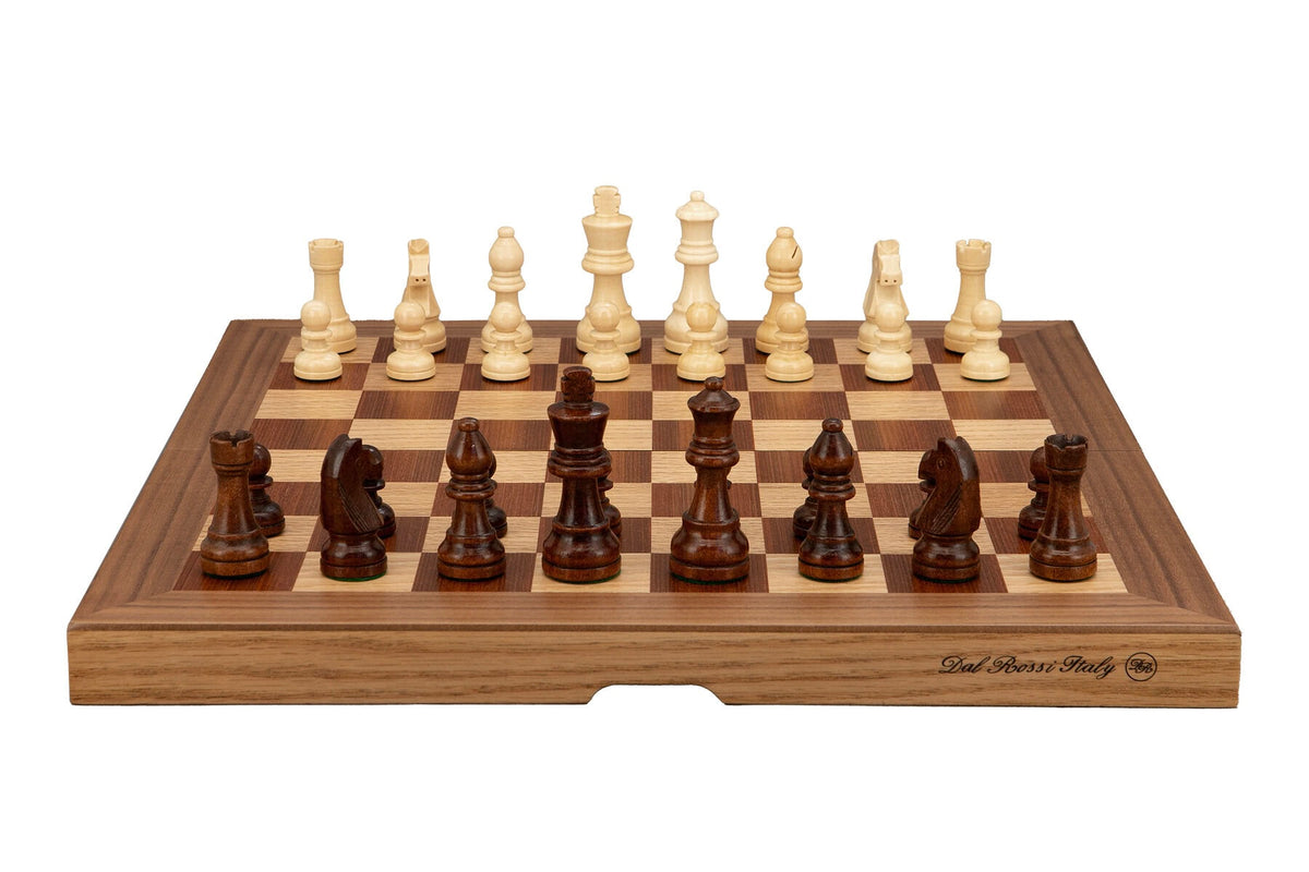 Dal Rossi Italy Folding Chess Set Light Walnut and Boxwood 16 inch