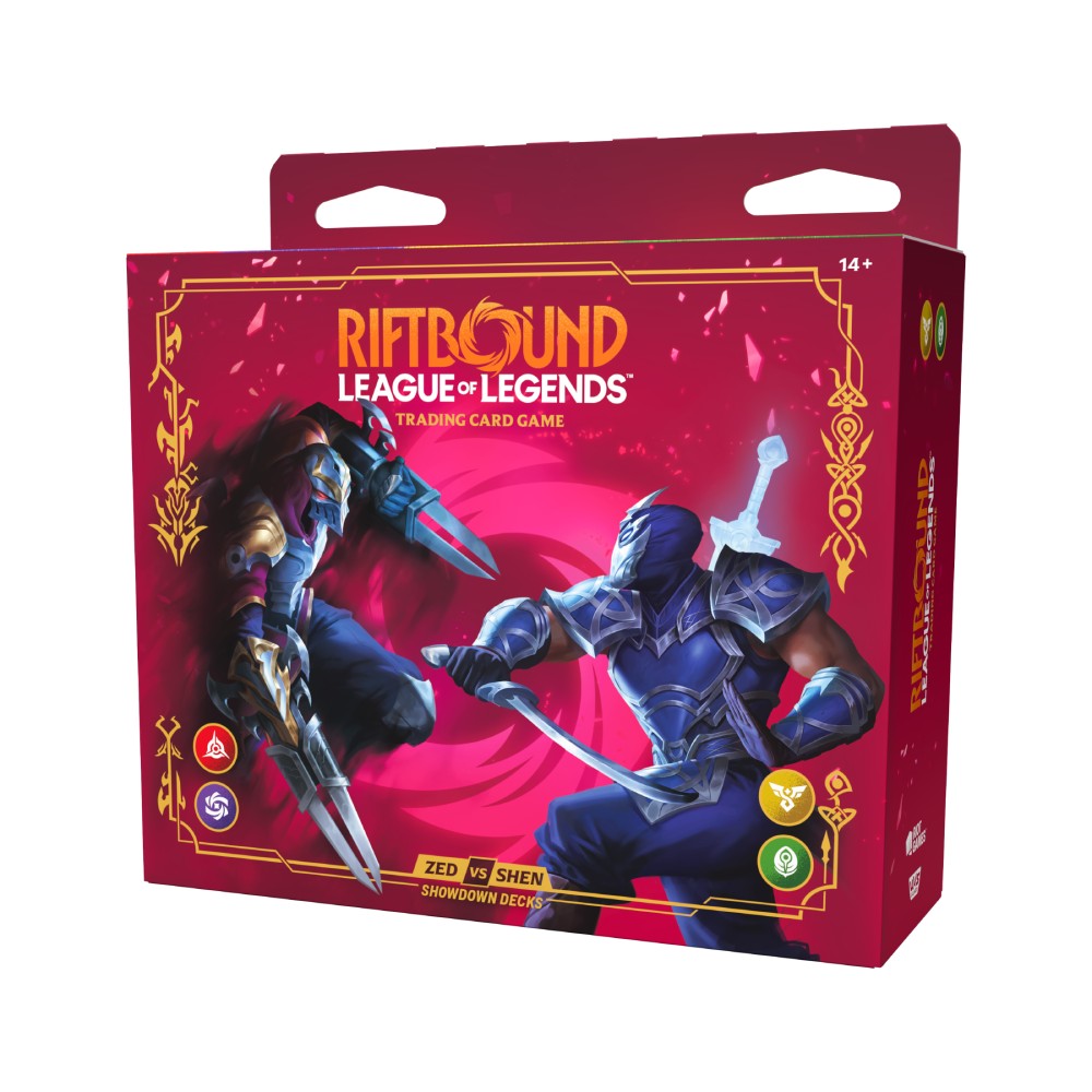 Riftbound Showdown Deck box art, Zed and Shen facing one another