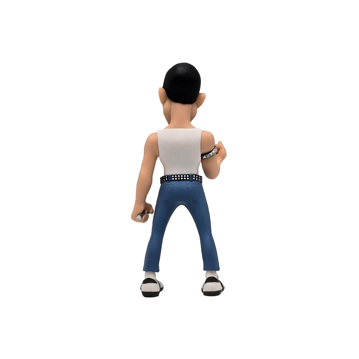Toy figure of a character in a white tank top and blue pants on a white background