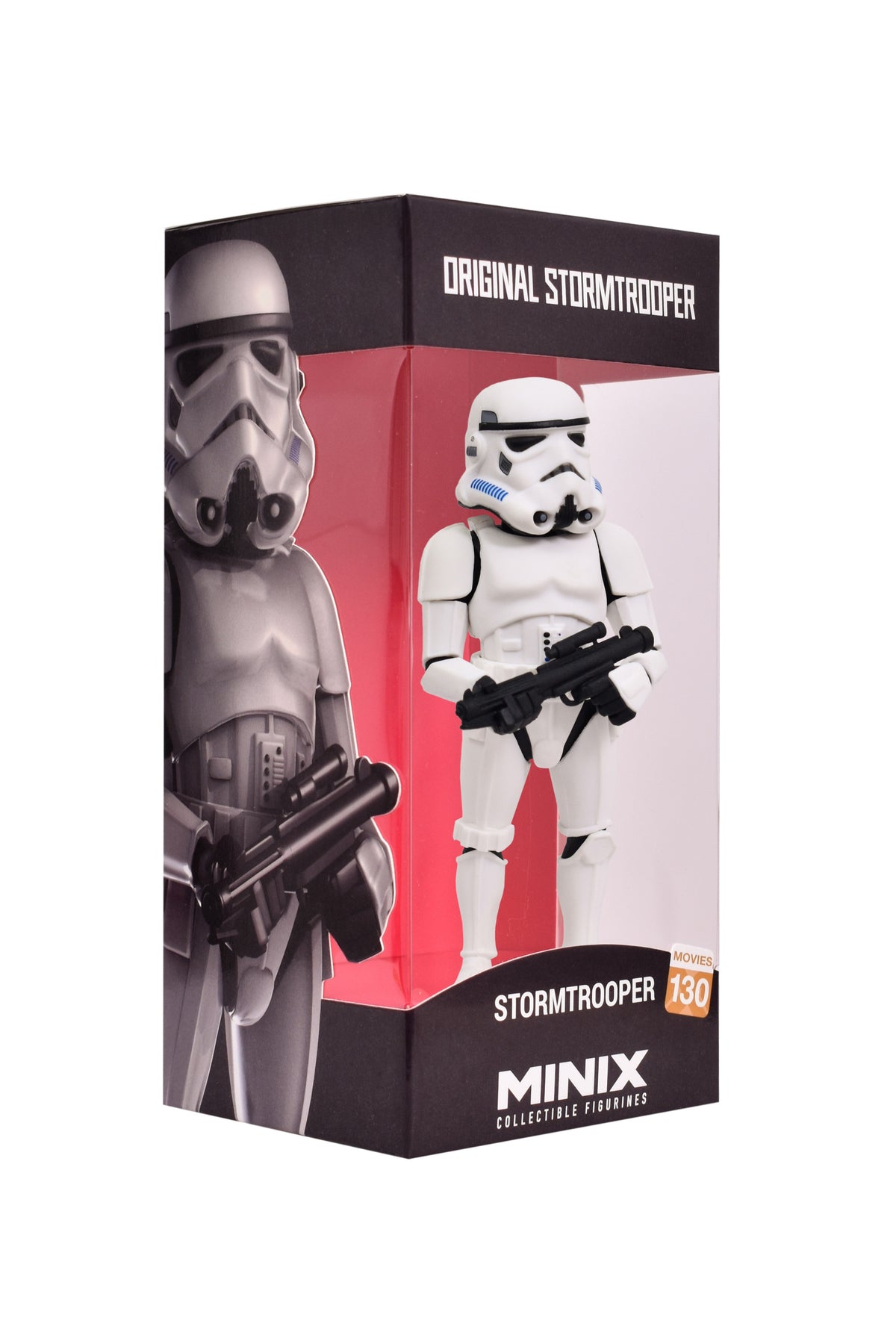 MINIX Collectible Fireforces Original Stormtrooper figure in its retail packaging, featuring a white stormtrooper with black and blue markings holding a blaster, shown against a plain white background.
