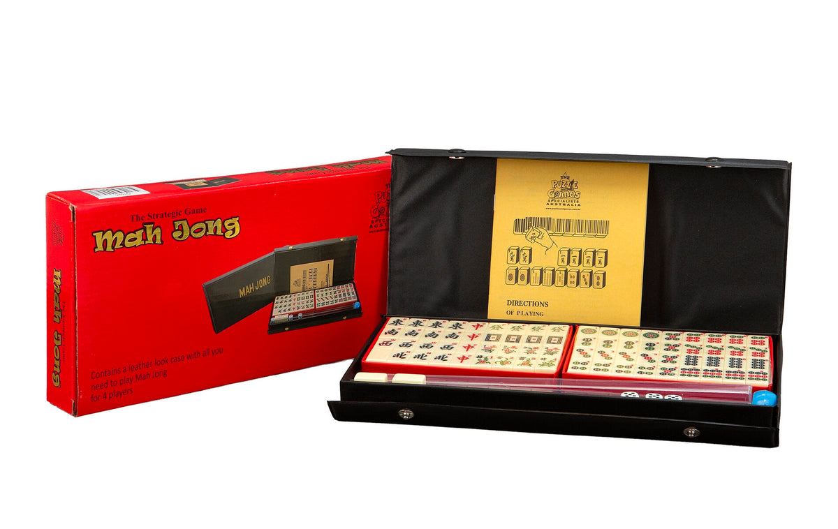 Travel Mahjong Set with Racks in black vinyl case