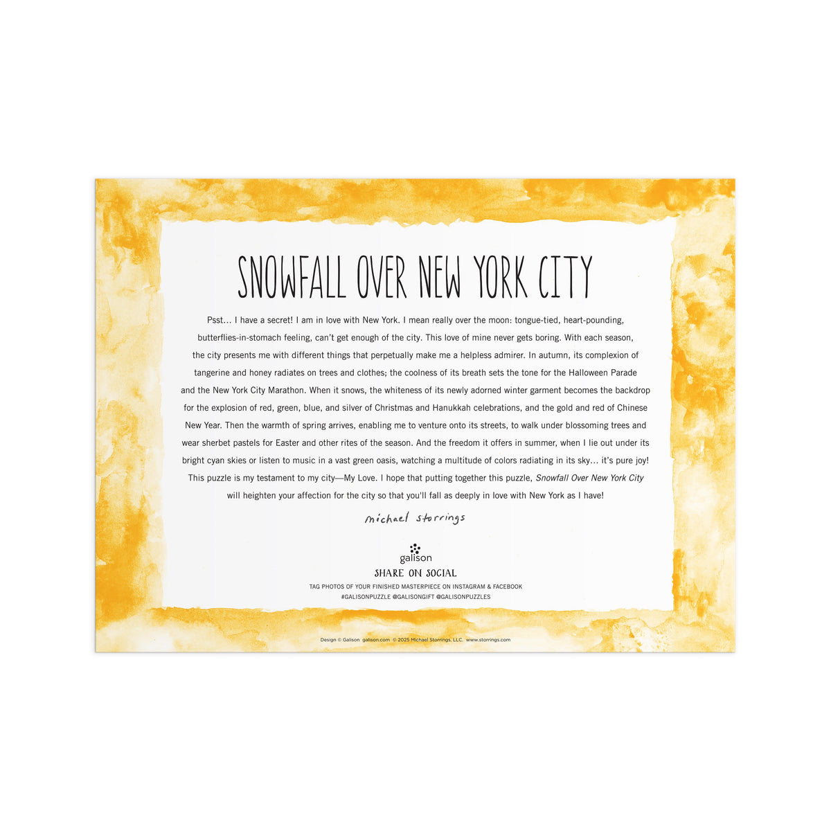 Michael Storrings Snowfall Over New York City 1000 Piece Puzzle
