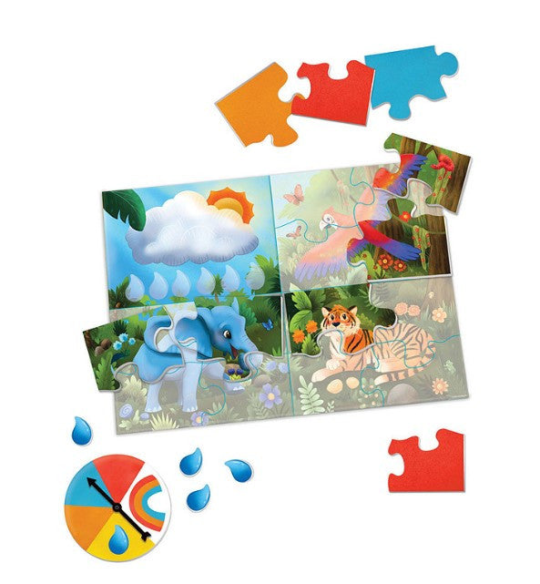 Children's puzzle with animal illustrations on a white background