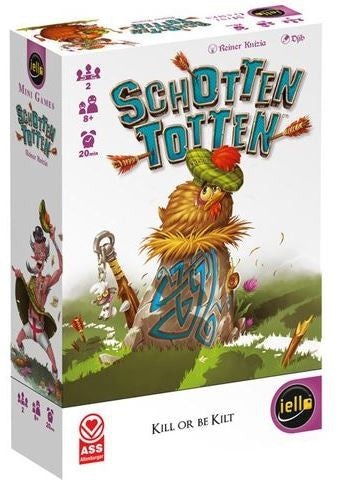 Board game box for 'Schotten Totten' with colorful illustration and branding.