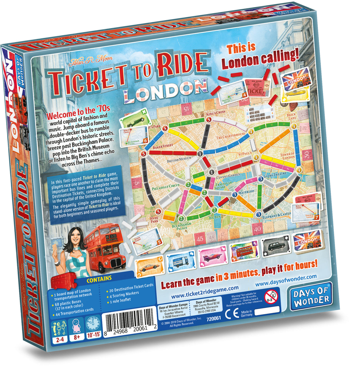 Board game box for 'Ticket to Ride London' by Days of Wonder on a white background