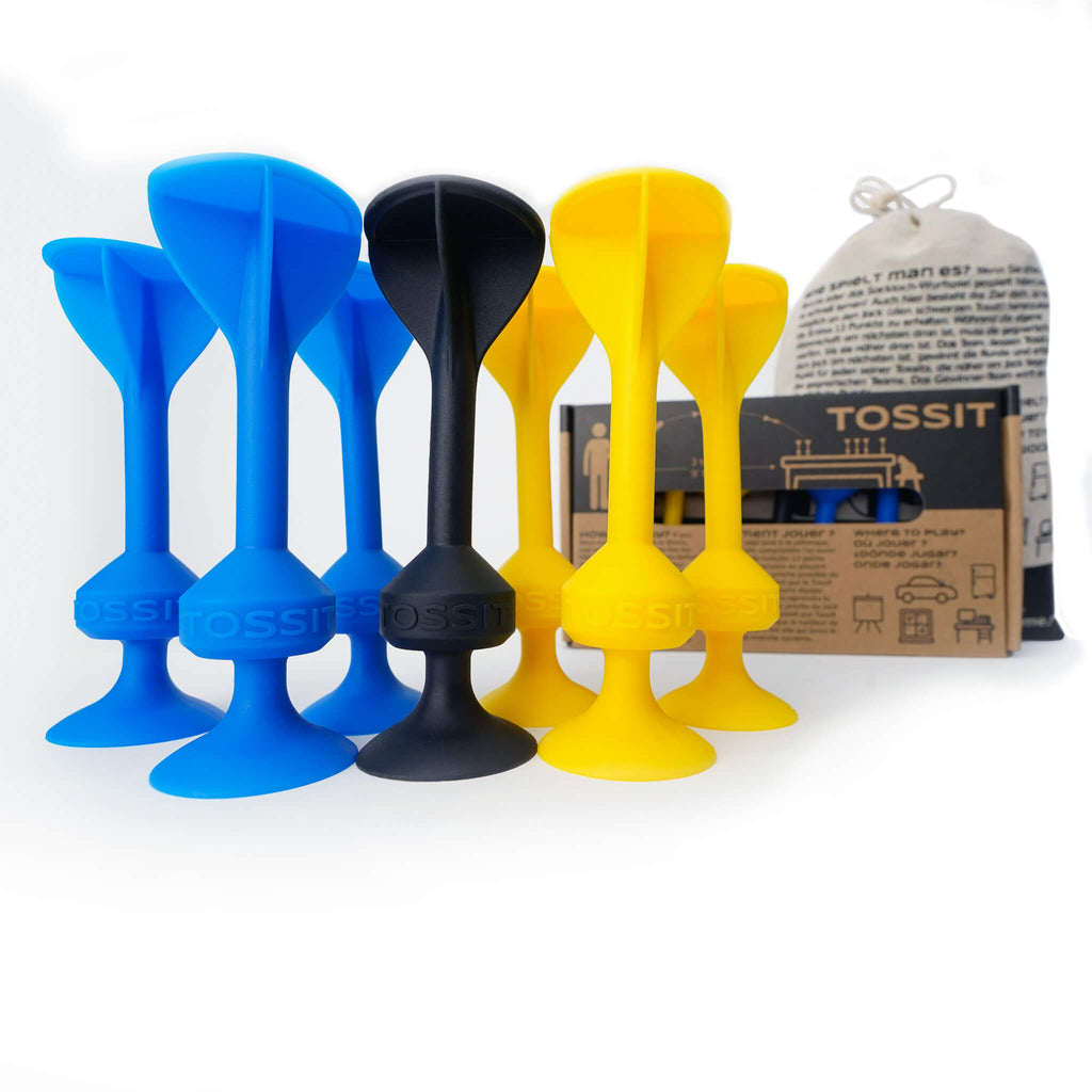 Tossit Game Starter Pack - Blue and Yellow silicone suction cup darts