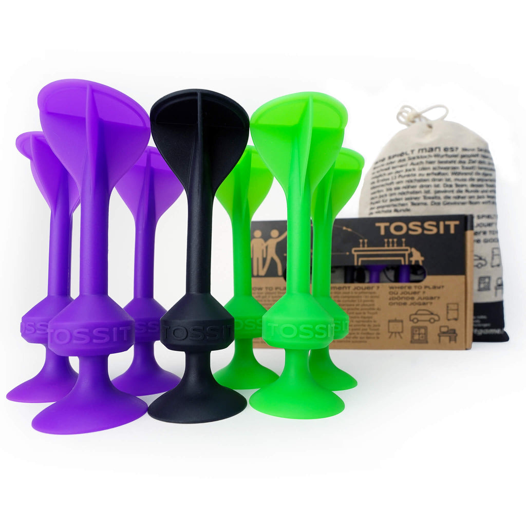 Tossit Game Starter Pack - Green and Purple silicone suction cup darts